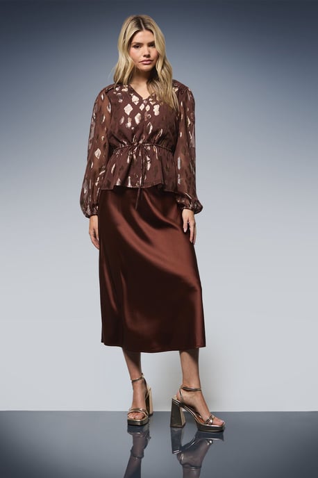 DP Luxe Drawstring Waist Frill Detail Long Sleeve Blouse - Image 1