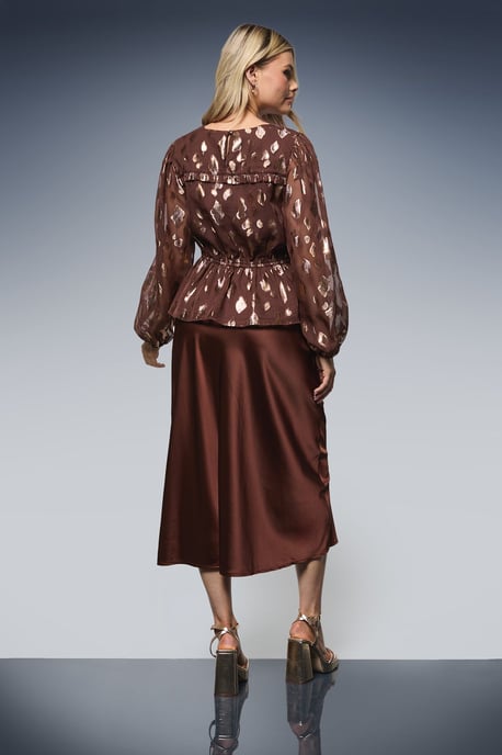 DP Luxe Drawstring Waist Frill Detail Long Sleeve Blouse - Image 3