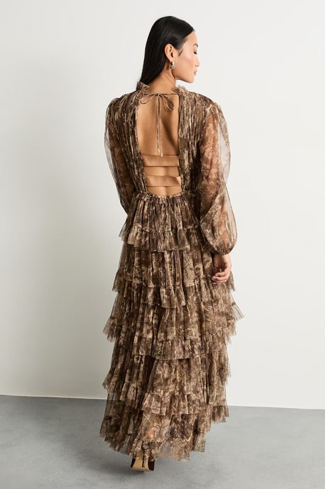 Petite Ruffle Neck Tulle Maxi Dress - Image 3
