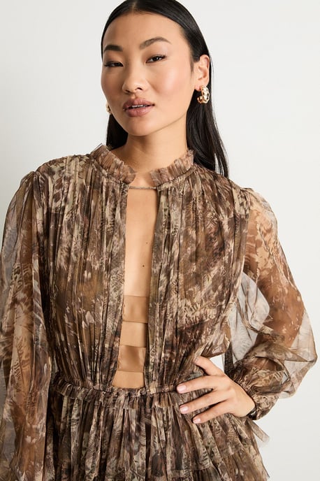 Petite Ruffle Neck Tulle Maxi Dress - Image 4