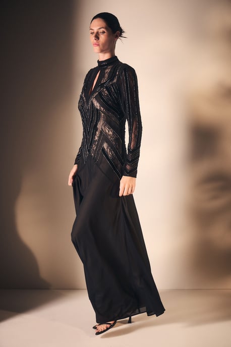 Velvet Embellished Long Sleeve Maxi Dress - Image 1