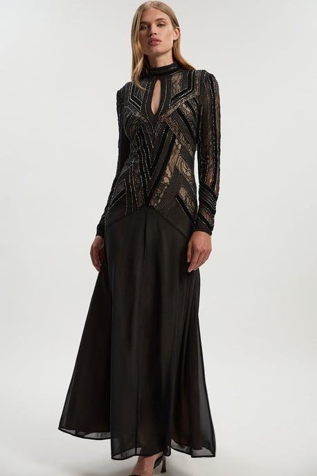 Velvet Embellished Long Sleeve Maxi Dress - Image 2