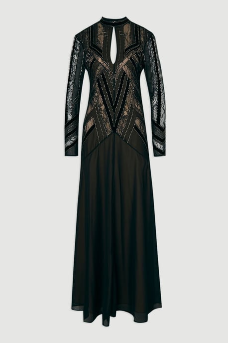 Velvet Embellished Long Sleeve Maxi Dress - Image 4