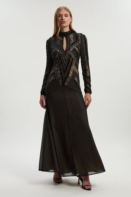 Velvet Embellished Long Sleeve Maxi Dress - Image 5