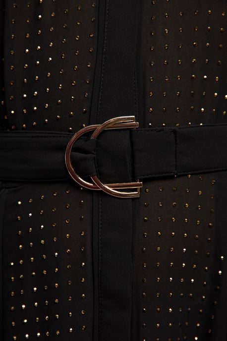Petite Hotfix Studded Long Sleeve Shirt Woven Maxi Dress - Image 3