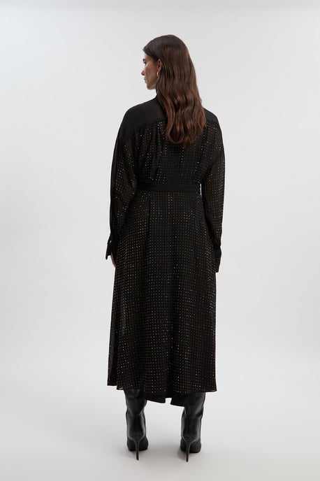 Petite Hotfix Studded Long Sleeve Shirt Woven Maxi Dress - Image 4