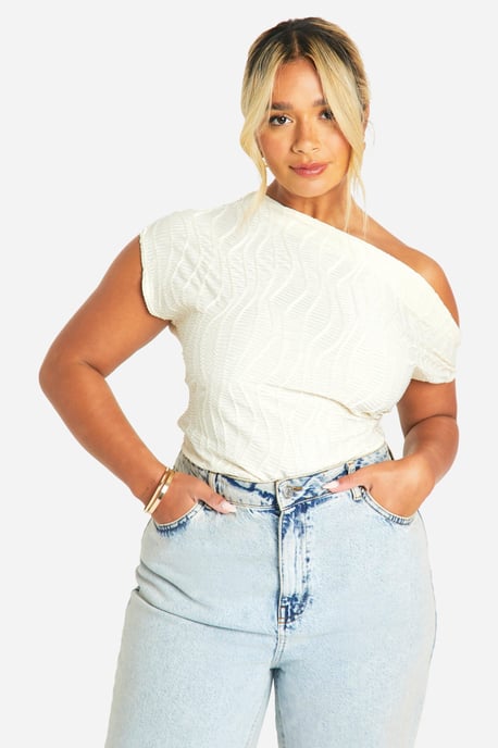 Plus Textured Slash Neck Bodysuit - Image 1
