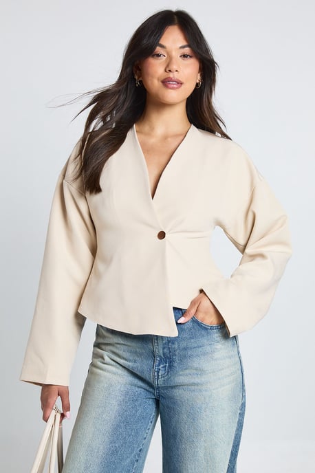 Gold Button Long Sleeve Wrap Top - Image 1