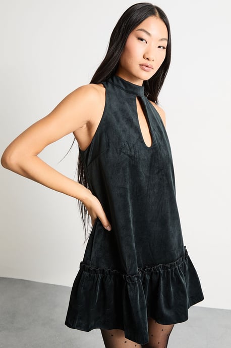 Petite Bonded Velvet High Neck Mini Dress - Image 2