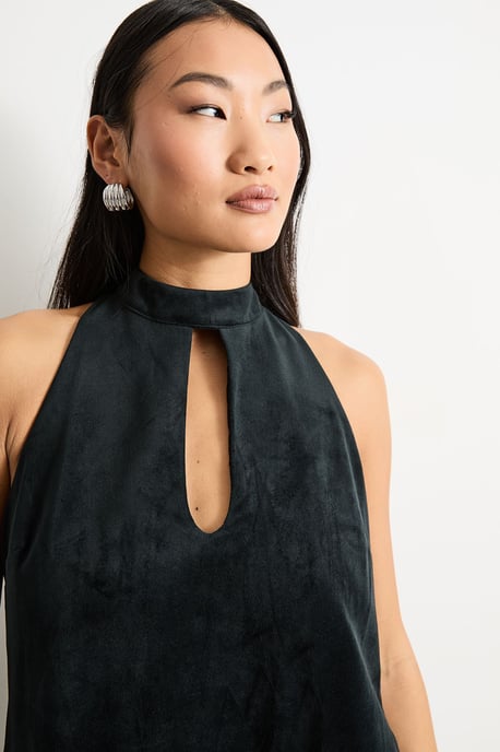 Petite Bonded Velvet High Neck Mini Dress - Image 4