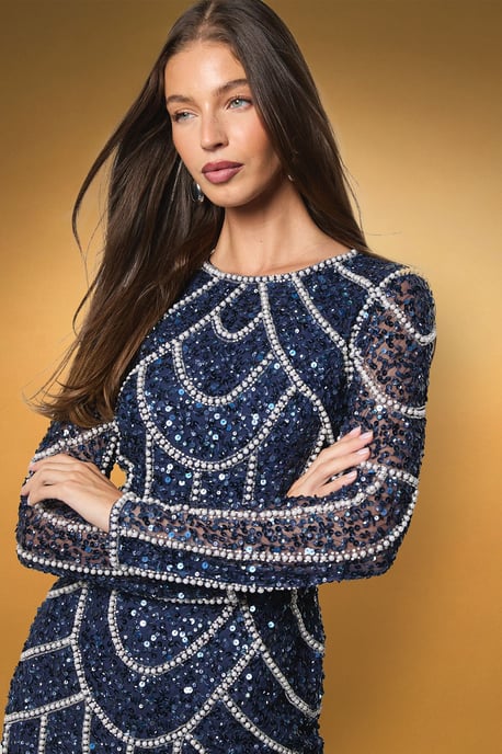 Long Sleeve Sequin Mini Dress - Image 2