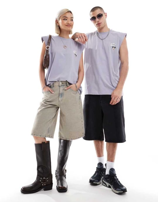 ASOS DESIGN Disney – Unisex – Stort linne med Musse Pigg-tryck i tvättat blått, del av set - Image 2