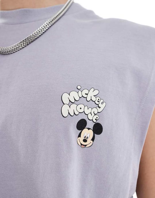 ASOS DESIGN Disney – Unisex – Stort linne med Musse Pigg-tryck i tvättat blått, del av set - Image 3