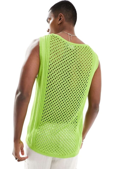 ASOS DESIGN – Grönt stickat linne med öppen öppning - Image 2