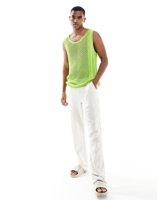 ASOS DESIGN – Grönt stickat linne med öppen öppning - Image 3