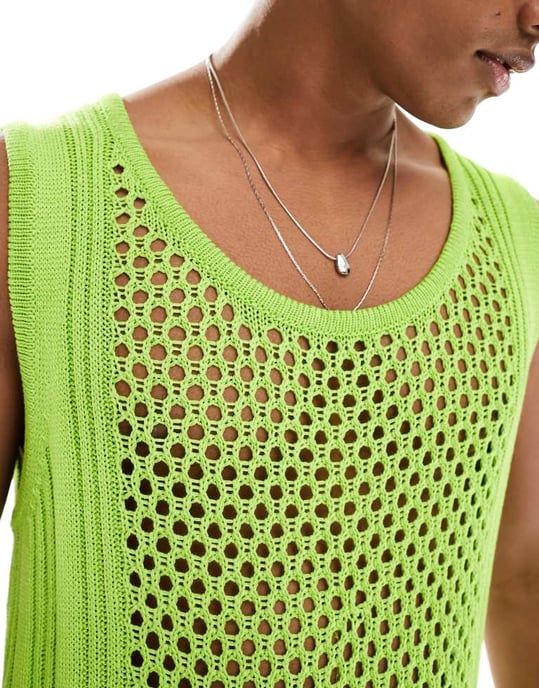 ASOS DESIGN – Grönt stickat linne med öppen öppning - Image 4