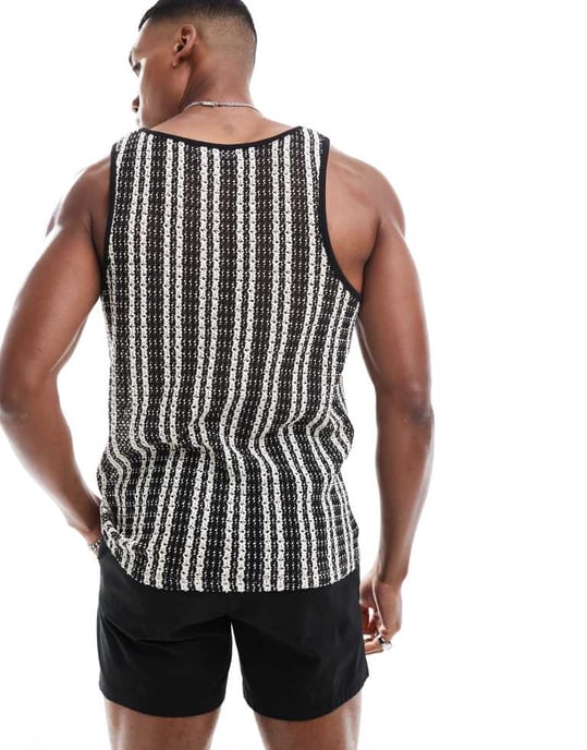 ASOS DESIGN – Svart och vitt linne med texturerade ränder - Image 3