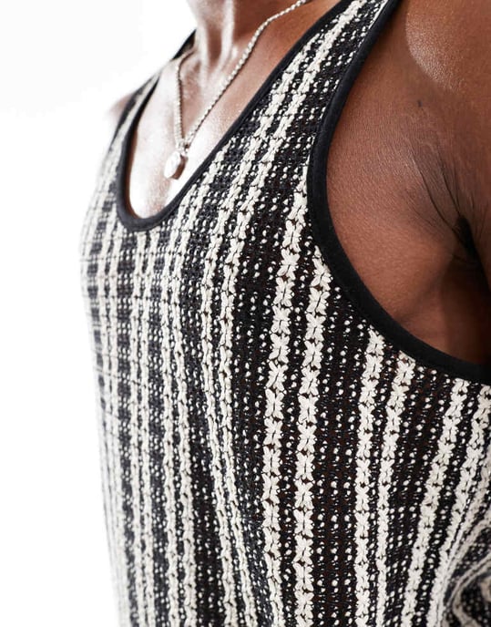 ASOS DESIGN – Svart och vitt linne med texturerade ränder - Image 4