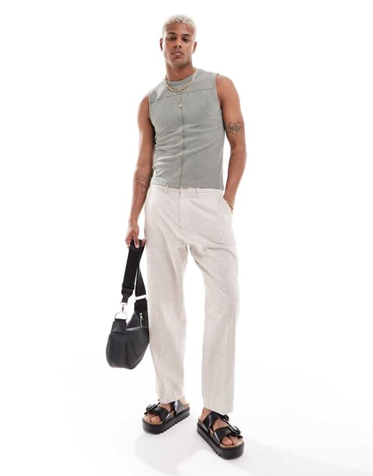 ASOS DESIGN – Muscle fit linne i kakifärgat, tvättat, ribbat - Image 2