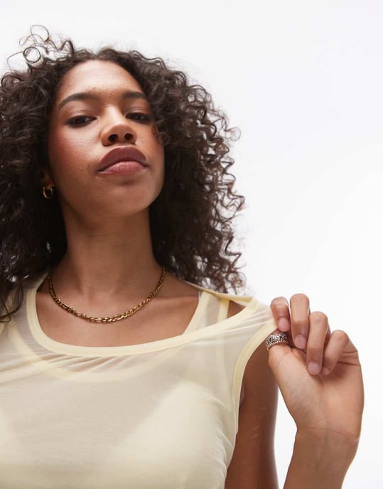 Topshop – Citronfärgad, transparent linne i dubbla lager - Image 2