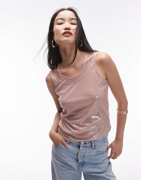 Topshop – Rosa linne i metallic med dubbla lager - Image 2