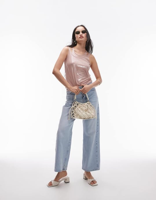 Topshop – Rosa linne i metallic med dubbla lager - Image 3