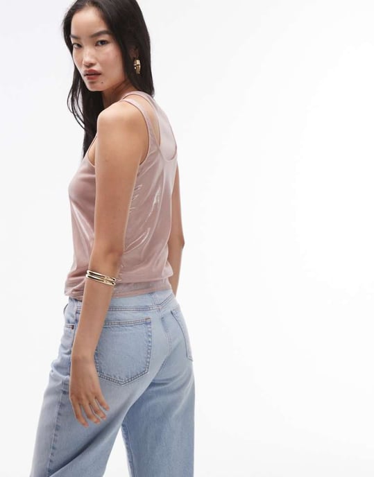Topshop – Rosa linne i metallic med dubbla lager - Image 4