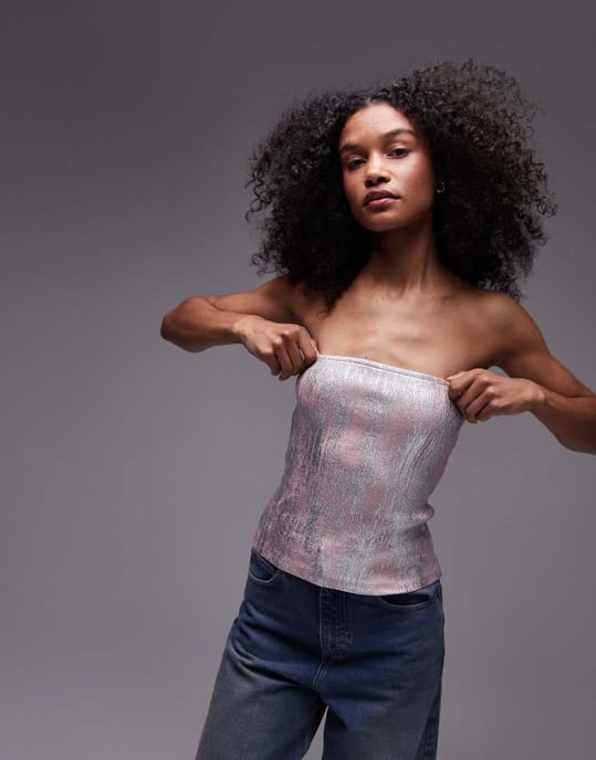 Topshop – Rosa bandeau-klänning med foliemotiv - Image 1