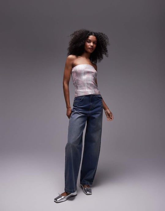 Topshop – Rosa bandeau-klänning med foliemotiv - Image 2