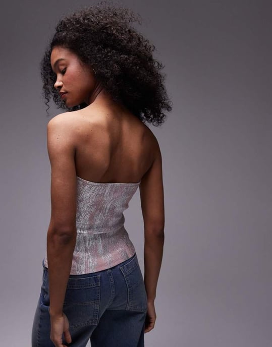 Topshop – Rosa bandeau-klänning med foliemotiv - Image 3