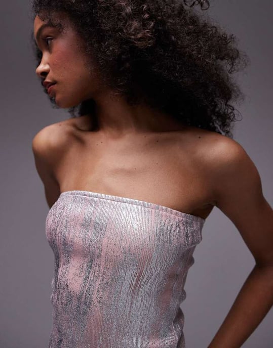 Topshop – Rosa bandeau-klänning med foliemotiv - Image 4