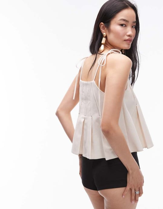 Topshop – Elfenbensvit linne i twill med kontrasterande sömmar - Image 4