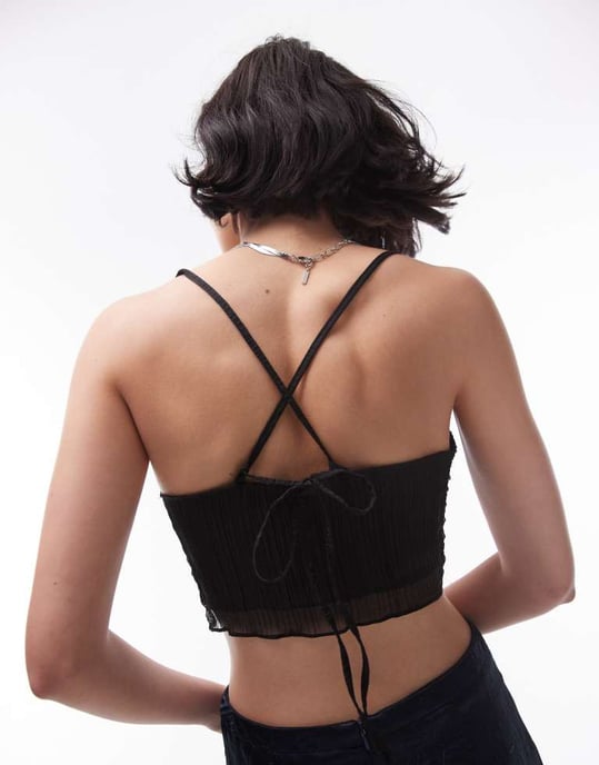 Topshop – Svart, kort linne med plisserad kappa - Image 4