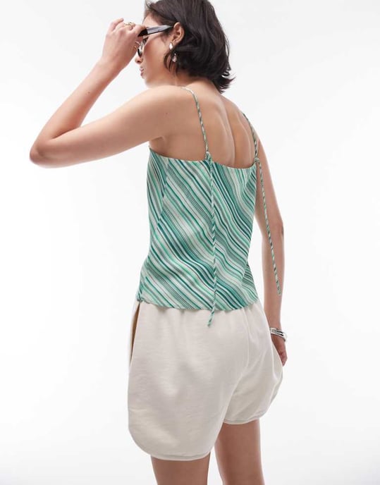 Topshop – Georgette-linne med fyrkantig halsringning och gröna, diagonala randar, del av set - Image 3