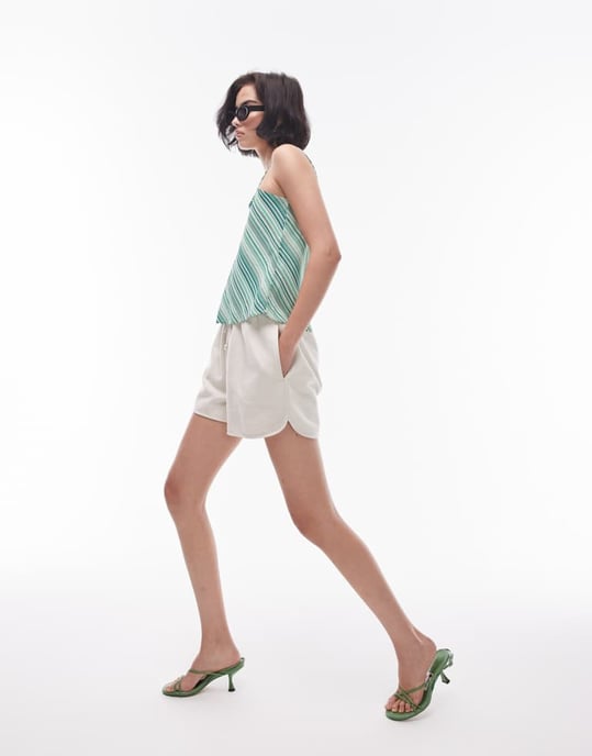 Topshop – Georgette-linne med fyrkantig halsringning och gröna, diagonala randar, del av set - Image 4