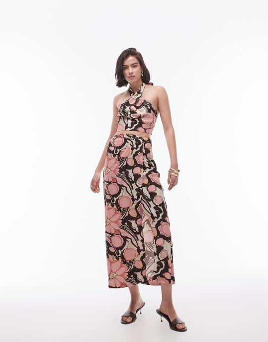 Topshop – Twist-topp med blommönster och halterneck, del av set - Image 3