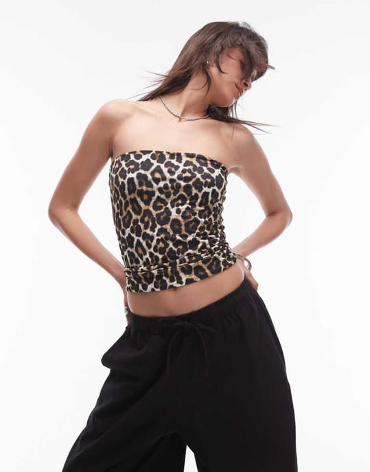 Topshop – Leopardmönstrad bandeau-klänning i brunt - Image 1
