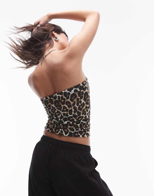 Topshop – Leopardmönstrad bandeau-klänning i brunt - Image 2