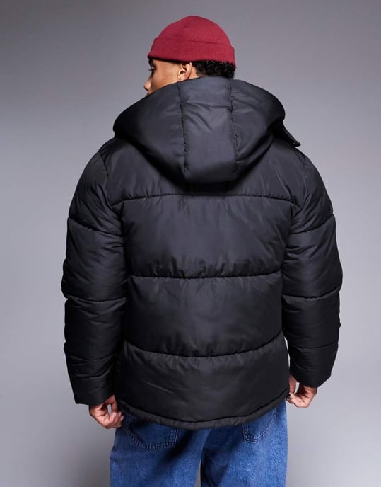 ASOS DESIGN puffer jacket with detachable hood in black - Image 4