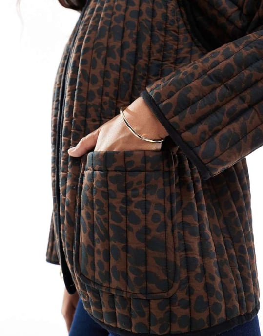 ASOS DESIGN cotton quilted jacket in brown leopard print - Image 2
