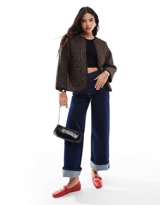 ASOS DESIGN cotton quilted jacket in brown leopard print - Image 3