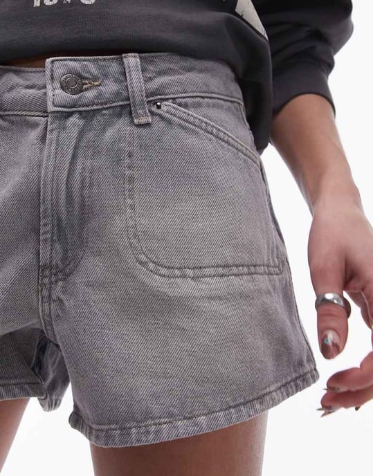 Topshop – Grå tvättade jeansshorts - Image 3
