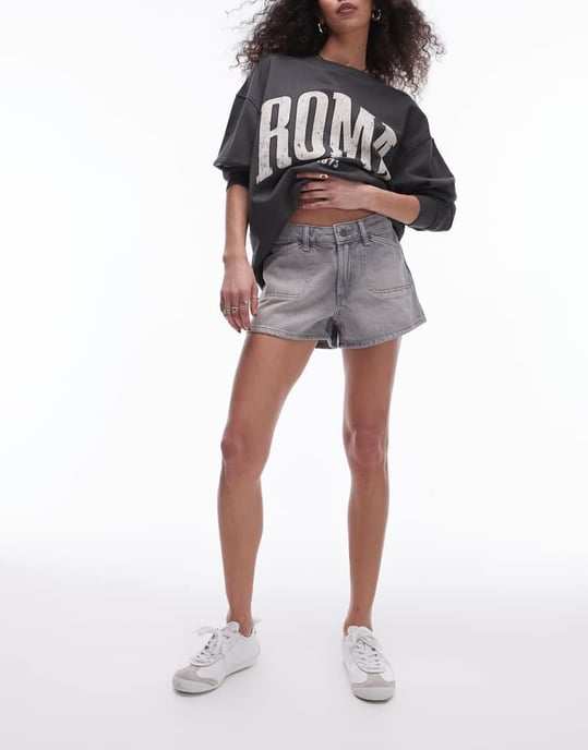 Topshop – Grå tvättade jeansshorts - Image 4