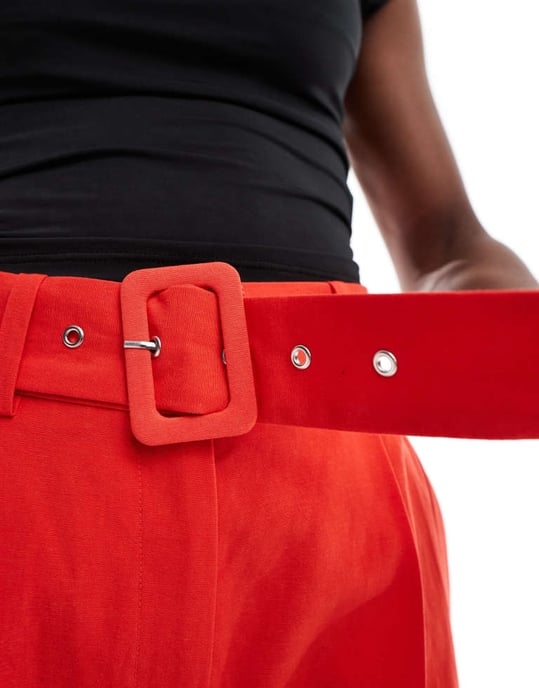 ASOS DESIGN tailored belted shorts with linen in red - Image 3