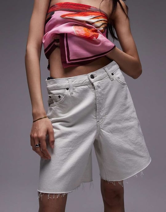 Topshop denim loose jort in bone white - Image 2