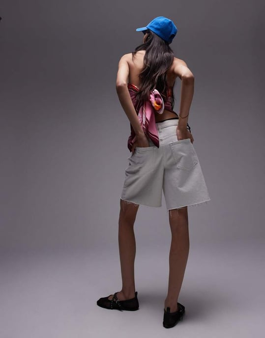 Topshop denim loose jort in bone white - Image 3