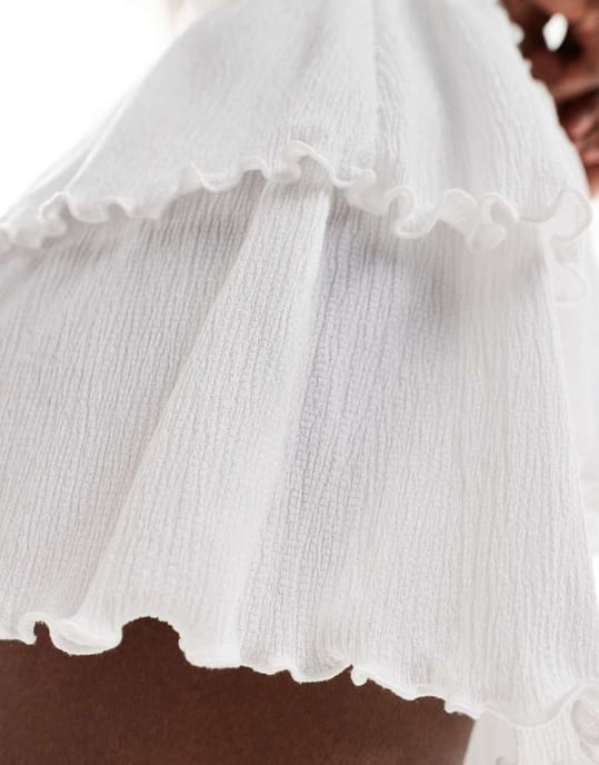 ASOS DESIGN lettuce hem rara short in white - Image 3