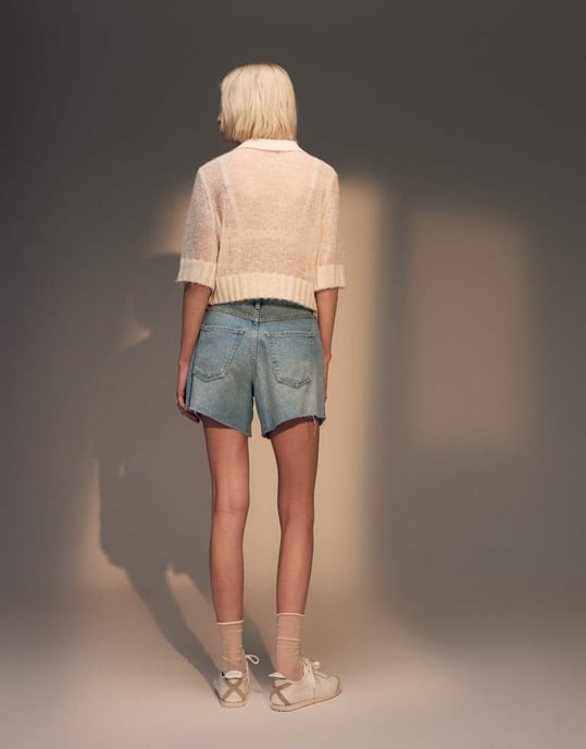 Topshop – Plisserade jeansshorts i blekt färg - Image 3