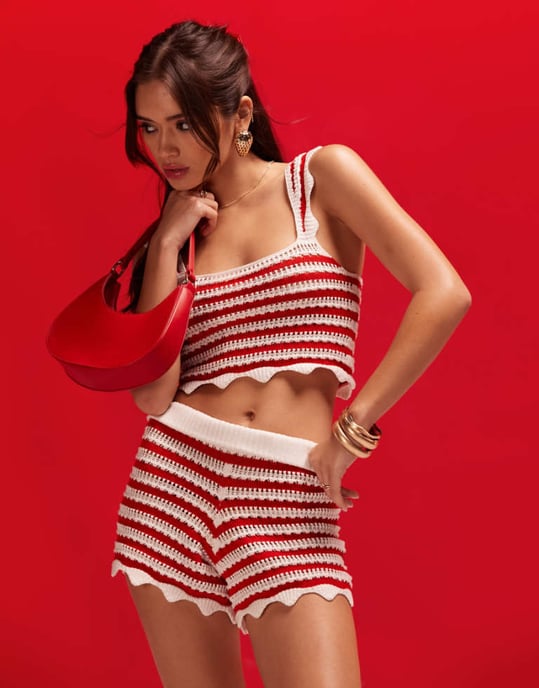 ASOS DESIGN crochet shorts in red stripe co-ord - Image 1