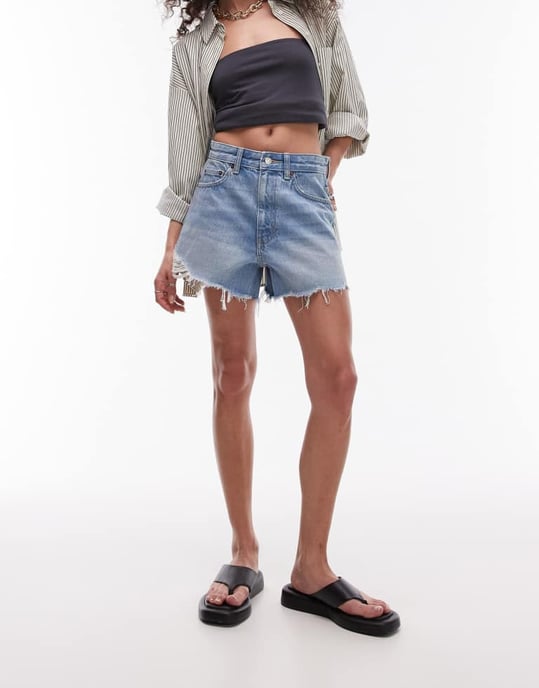 Topshop – Blå denimshorts med A-linjeform och slitningar - Image 2